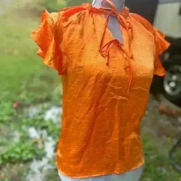 Steve Madden NWT orange blouse shirt top. Flutter cap sleeves. UT VOLS - Picture 4 of 6
